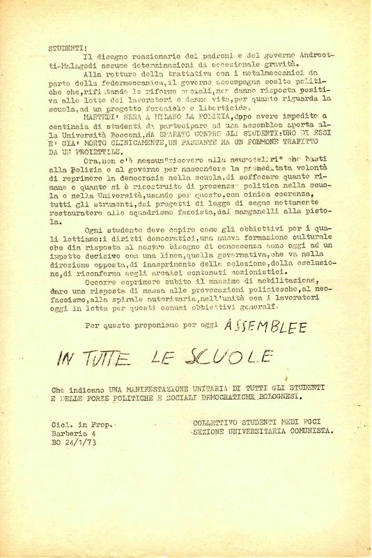 Studenti! Il disegno reazionario dei padroni e del governo Andreotti...